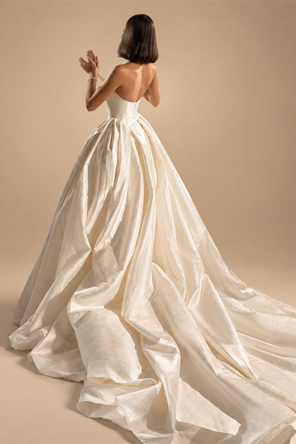 Luxury Sweetheart Satin Ball Gown Wedding Dress with Overskirt ZP185
