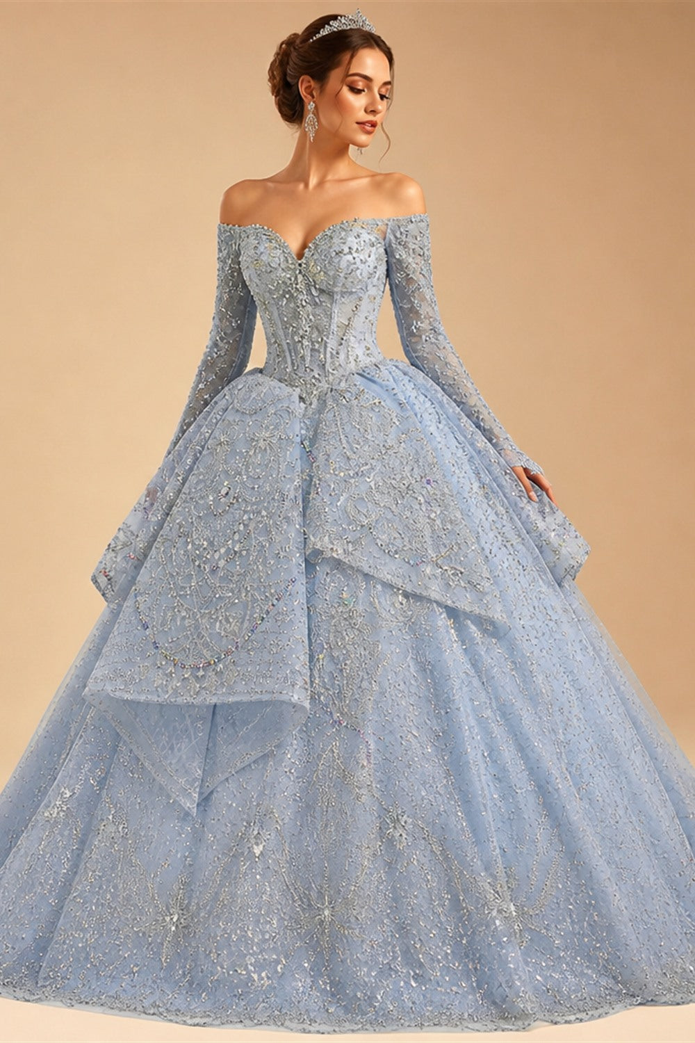 Luxury Blue Sequin Embroidery Ball Gown Wedding Dress ZP154