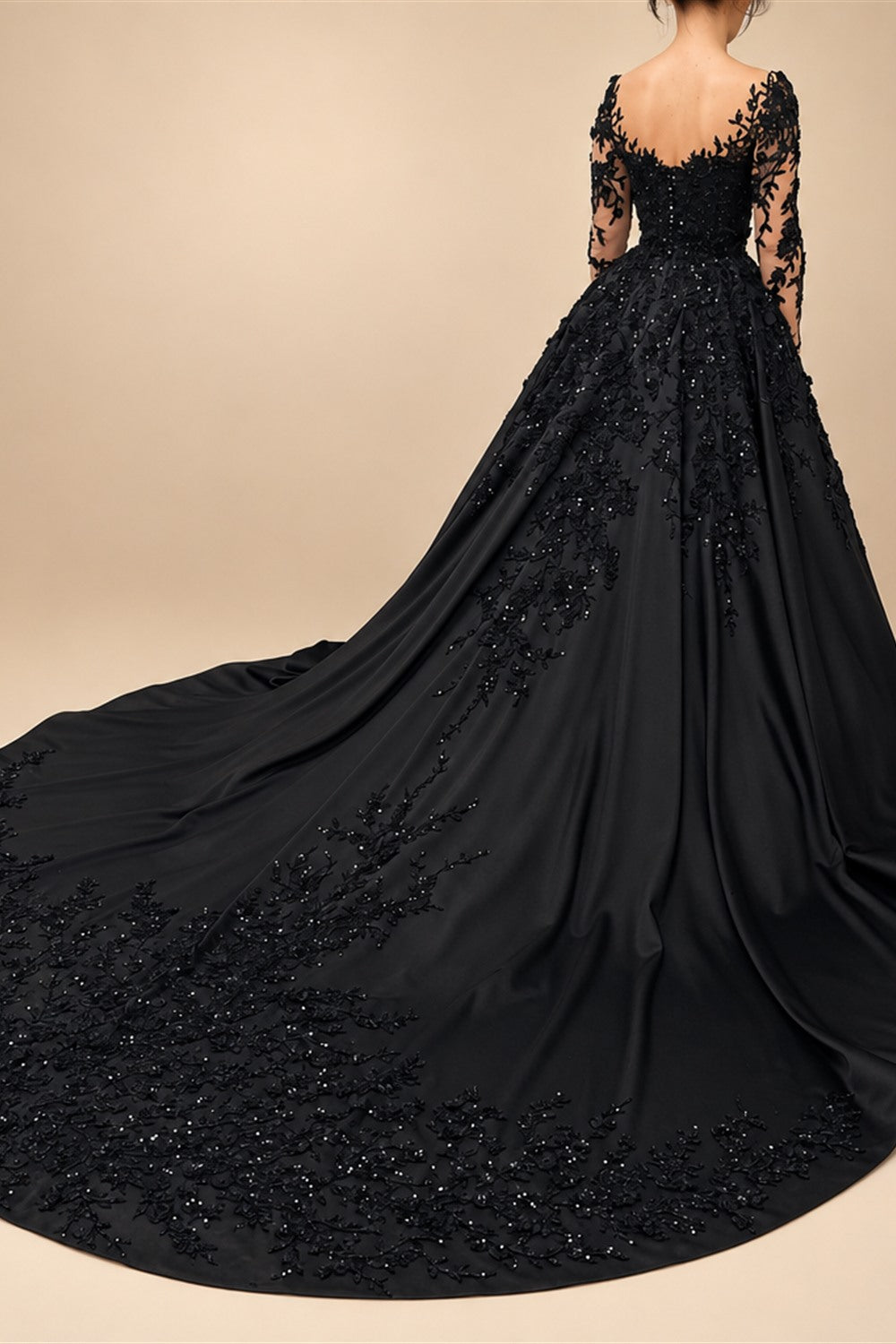 Black Luxury Gothic Wedding Dress Bridal Gown Heavy Beading  ZP199
