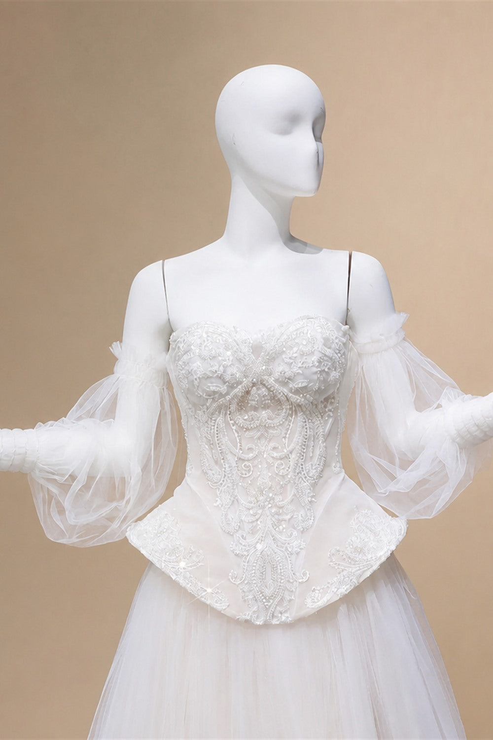 Luxury Ivory Off-the-Shoulder Lace Corset Tulle Train Wedding Dress ZP135