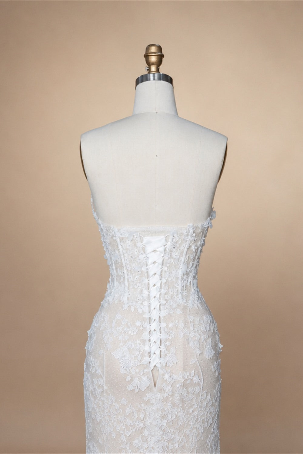 White Nude Lace Fairytale  Mermaid Wedding Dress 3D Floral  Train  ZP037