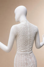 Elegant Ivory High Neck Sheer Lace Long Sleeves Mermaid Wedding Dress with Veil ZP085