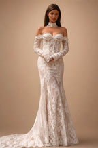 Elegant Ivory Sweetheart Neckline Sheer Lace Mermaid Wedding Dress with Veil ZP133