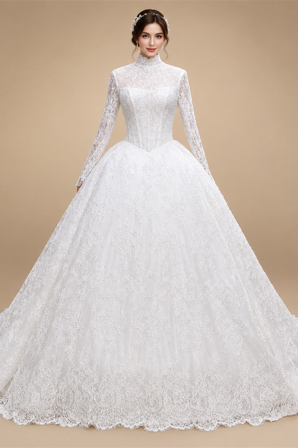 Luxury High Neck Lace Wedding Dress ZP182