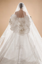 Ivory  Satin Mermaid Wedding Dress 3D Giant Rose Floral With Veil  ZP034