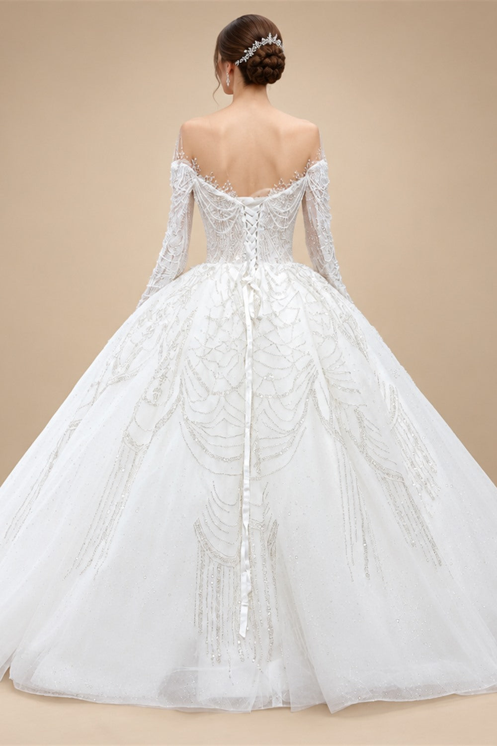 Luxury Beaded Long Sleeve Ball Gown Wedding Dress ZP184