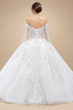 Luxury Beaded Long Sleeve Ball Gown Wedding Dress ZP184