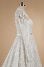 Elegant Printed Lace High Neck Wedding Dress with Train ZP171
