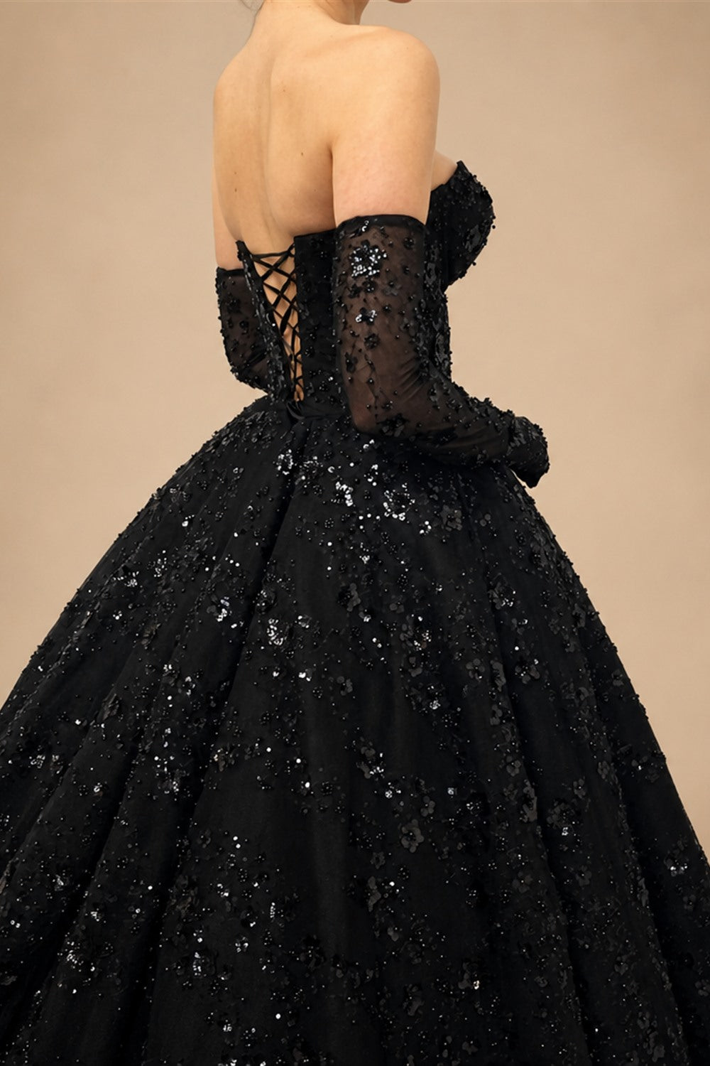 Black Luxury Gothic Sequin Ballgown Tulle Wedding Dress  ZP030