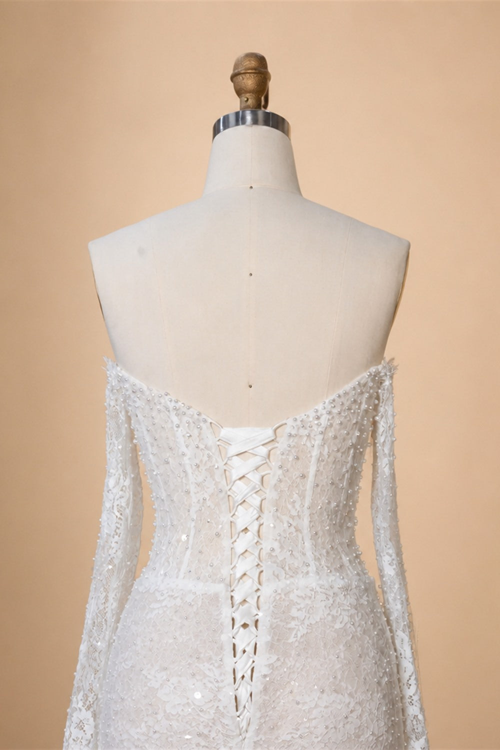 White Boho Romantic Lace Mermaid Wedding Dress Beaded Sequins With Lace Train ZP038