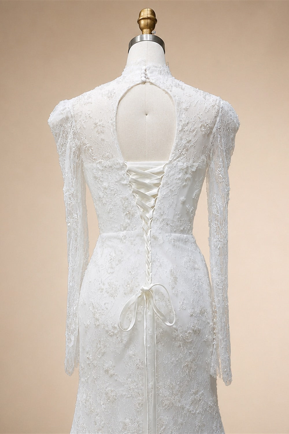 Elegant Printed Crystal Sheer Lace Mermaid Wedding Dress ZP169