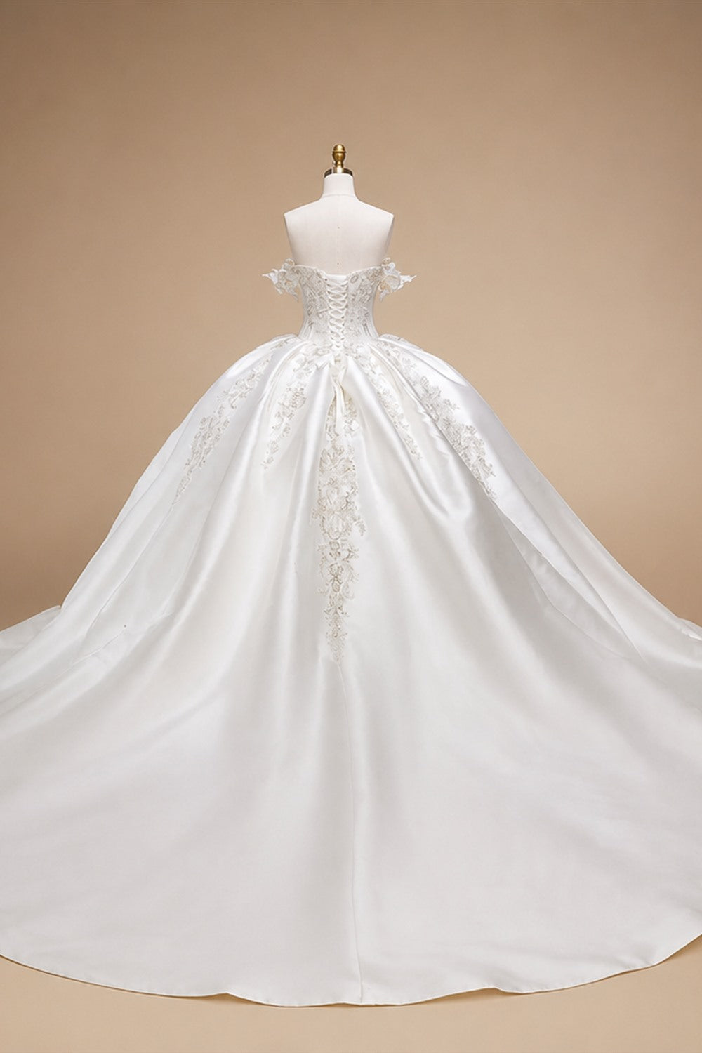 Ivory Luxury Satin Ball Gown with Silver Embroidery Wedding Dress ZP166