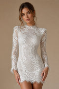 White Boho Romantic Lace Mermaid Wedding Dress Beaded Sequins With Lace Train ZP038