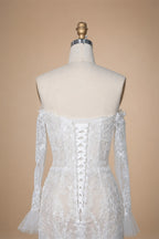 Off White  Lace Stunning Feminine Mermaid Wedding Dress Train  ZP036