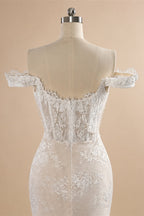 Opulent Ivory Off-the-Shoulder Beaded Lace Tulle Ball Gown Wedding Dress ZP127