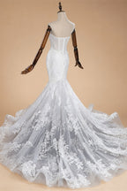 Glamorous White Sweetheart Neckline Mermaid Wedding Dress with Detachable Tulle Sleeves ZP056