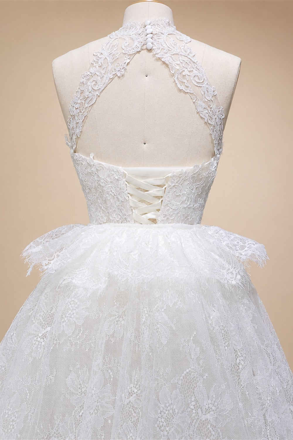 Luxury White A-Line Wedding Dress with Lace Embroidery and Overskirt ZP167