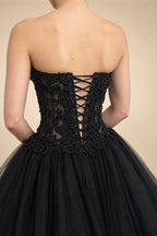 Black Lace Heavy Gothic Beading Wedding Dress Ballgown Corset Closure  ZP202