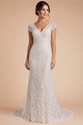 White Nude Lace Mermaid Wedding Dress Luxury Beaded Sequins   Tulle Gloves ZP032