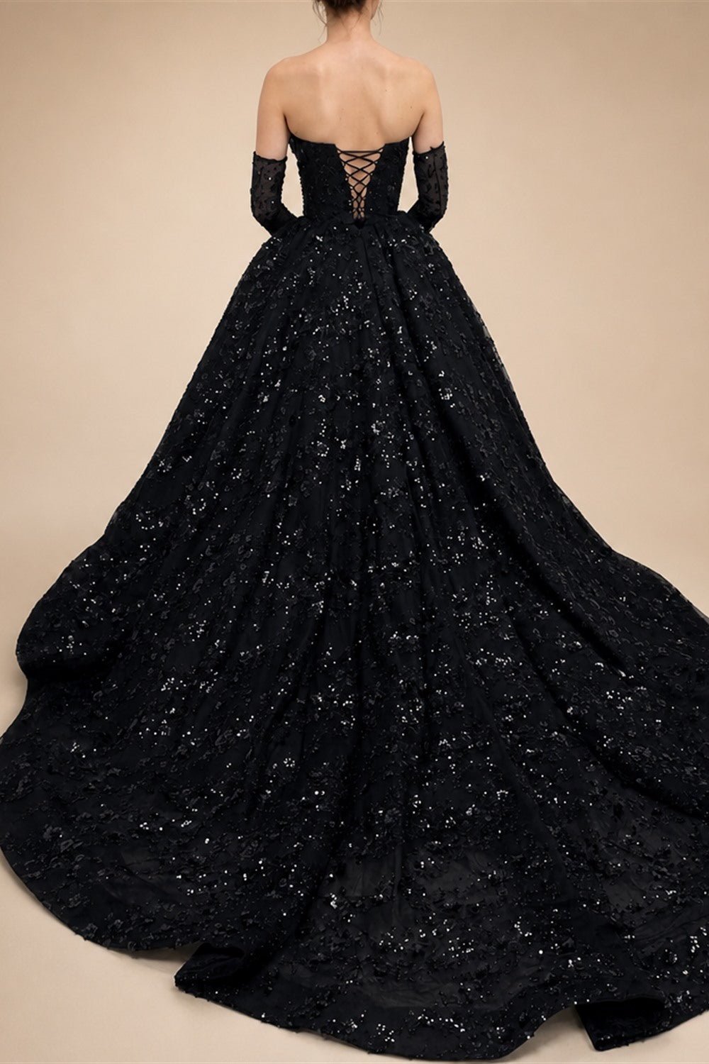 Black Luxury Gothic Sequin Ballgown Tulle Wedding Dress  ZP030