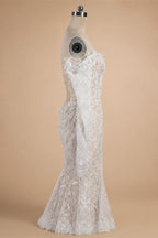 Bohemian Ivory Off-the-Shoulder Sheer Lace Mermaid Wedding Dress with Veil ZP128