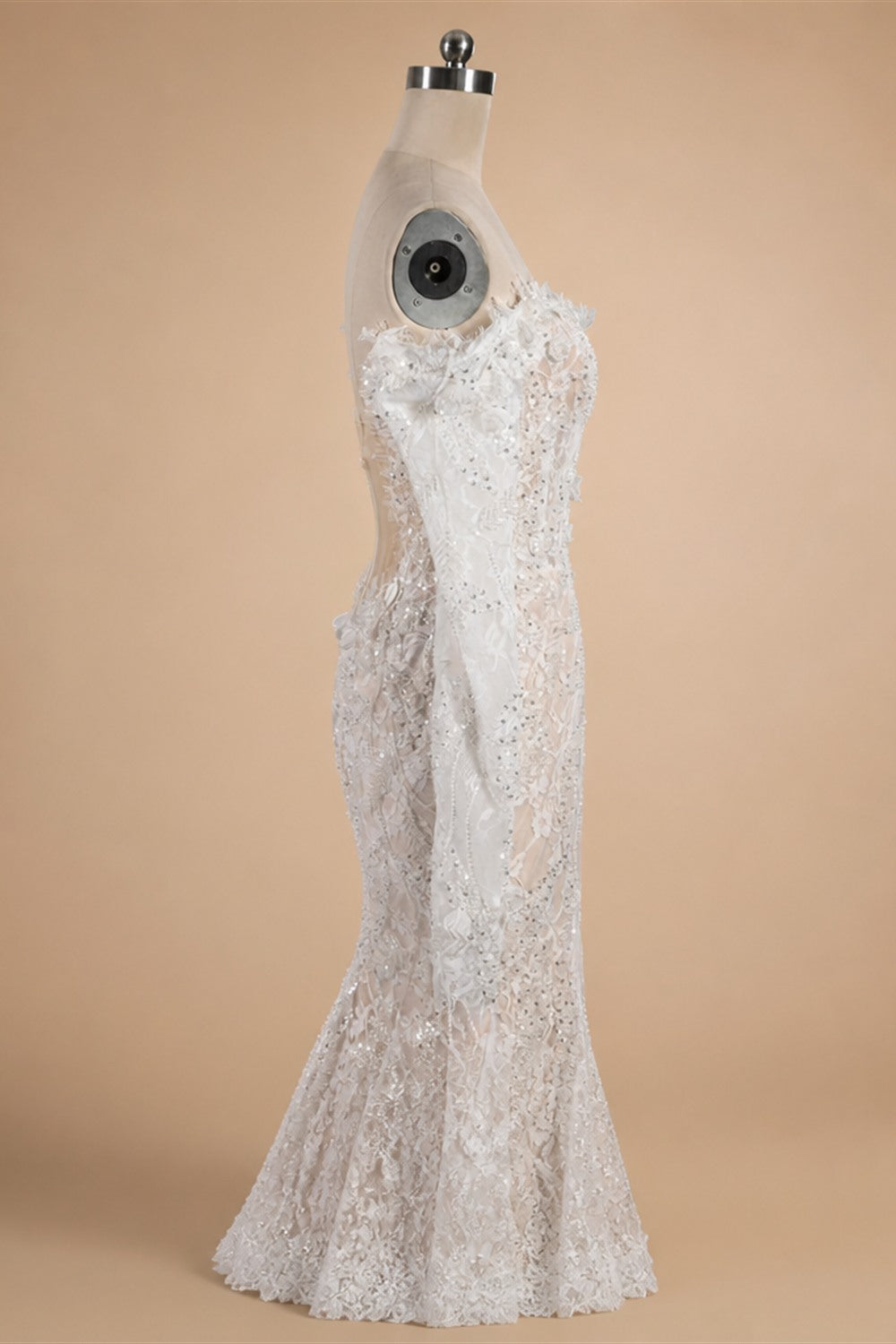 Bohemian Ivory Off-the-Shoulder Sheer Lace Mermaid Wedding Dress with Veil ZP128