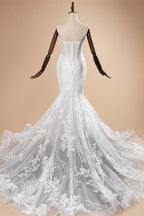 Glamorous White Sweetheart Neckline Mermaid Wedding Dress with Detachable Tulle Sleeves ZP056