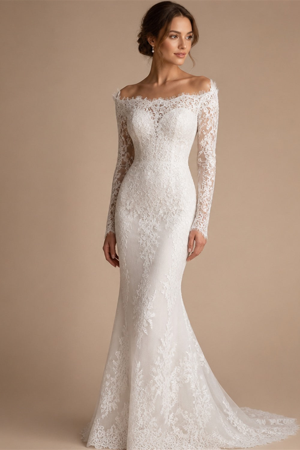 White Lace and Tulle Ball Gown Wedding Dress Off the Shoulder Beaded Bridal Dress ZP013
