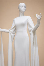 Ivory Minimalist Modest Mermaid Beaded Satin Wedding Dress  Sweep Train ZP031