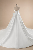 Luxury White Satin Strapless Beaded Ball Gown Train Wedding Dress ZP152