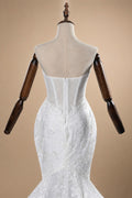 Glamorous White Sweetheart Neckline Mermaid Wedding Dress with Detachable Tulle Sleeves ZP056