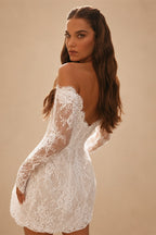 Luxury Ivory Off-the-Shoulder Long Sleeve Lace Mini Wedding Dress ZP134