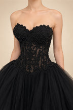 Black Lace Heavy Gothic Beading Wedding Dress Ballgown Corset Closure  ZP202