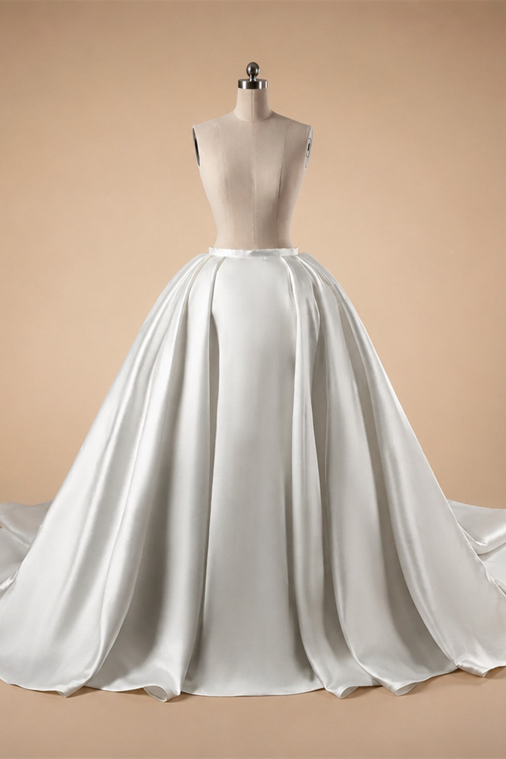 Luxury White Satin Strapless Beaded Ball Gown Train Wedding Dress ZP152