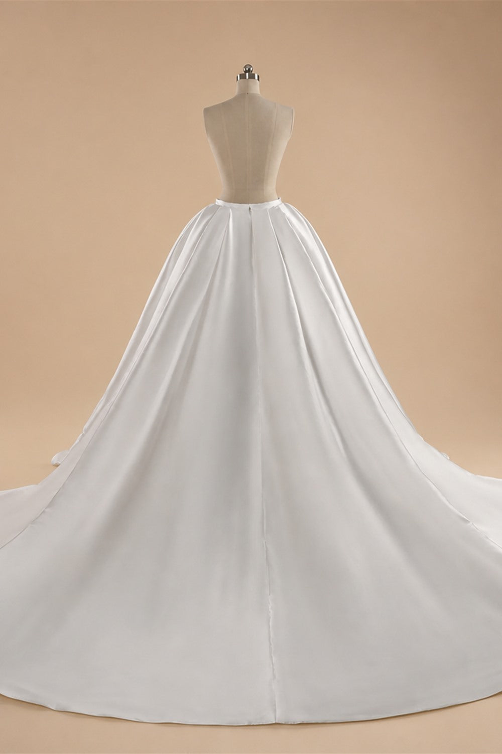 Luxury White Satin Strapless Beaded Ball Gown Train Wedding Dress ZP152