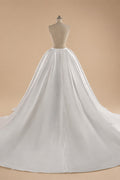 Luxury White Satin Strapless Beaded Ball Gown Train Wedding Dress ZP152