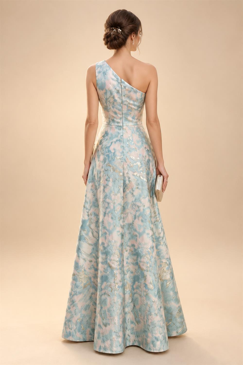 A-Line/Princess Scoop Neck Satin High-Low Mother of the Bride & Groom Dresses with Sequin Floral & Pleats (SHI22501631)