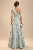 Jacquard A-Line/Princess V-Neck Floor-Length Mother of the Bride & Groom Dresses with Ruched Waist & Pockets (SHI22500984)
