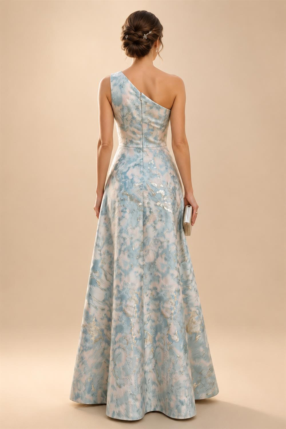 A-Line/Princess V-Neck Satin Floor-Length Mother of the Bride & Groom Dresses with?Jacquard Bolero?Jacket & Pleats (SHI22501695)