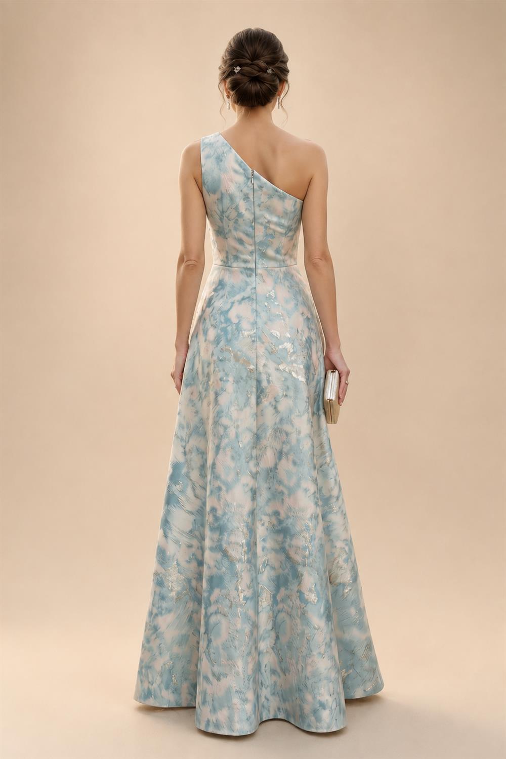 A-Line/Princess One Shoulder Chiffon Floor-Length Mother of the Bride & Groom Dresses with Lace Appliques, Sweep Train & Side Sash (SHI22501663)