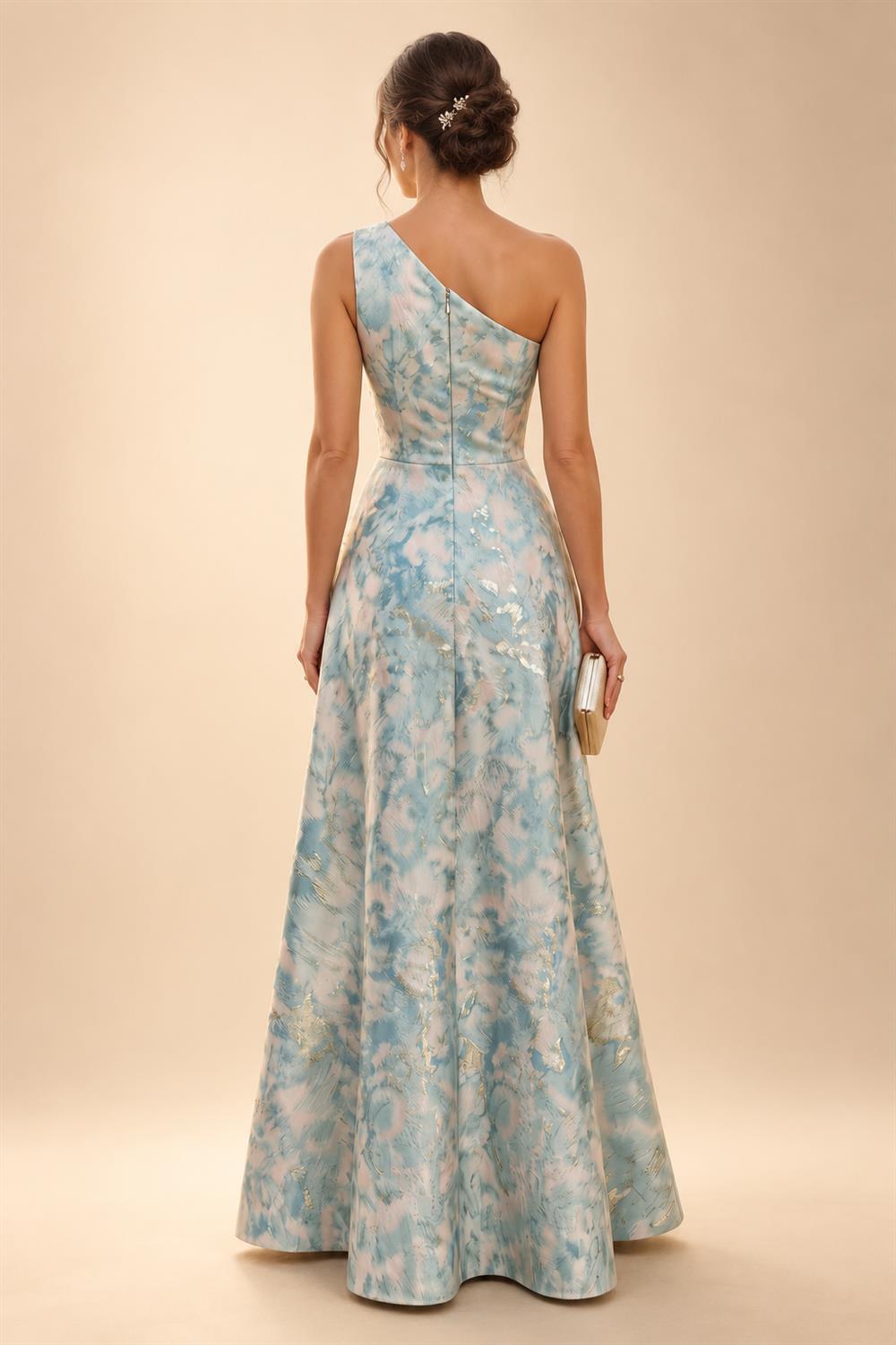 A-Line/Princess V-Neck Floral Print High-Low Mother of the Bride & Groom Dresses with Ruched Bodice (SHI22501569)