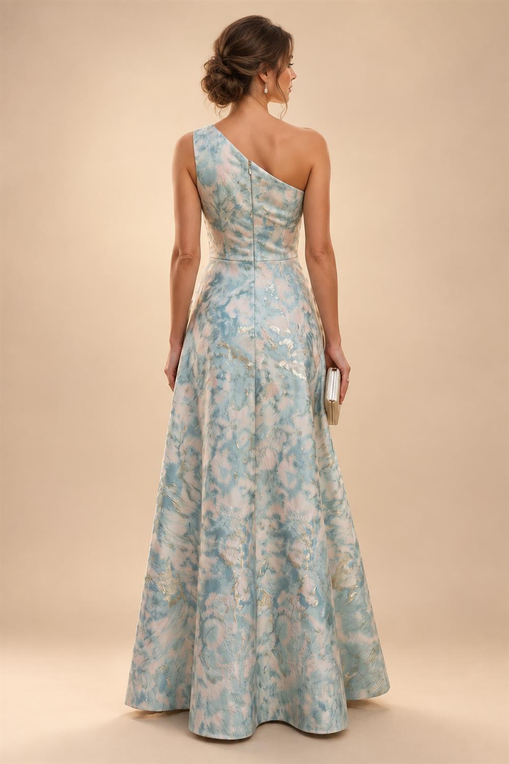 Cape Sleeve Floral Jacquard Satin Tea-Length Ruched Mother of the Bride Dresses 2 Piece (SHIA22500528)