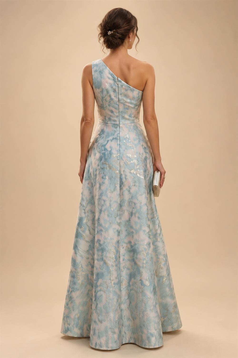 Cape Sleeve Floral Jacquard Satin Tea-Length Ruched Mother of the Bride Dresses 2 Piece (SHIA22500528)