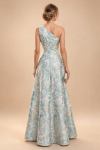 A-Line/Princess Strapless Lace Appliques Floor-Length Mother of the Bride & Groom Dresses with Pleats, Ruched Waist & Sweep Train (SHI22501664)