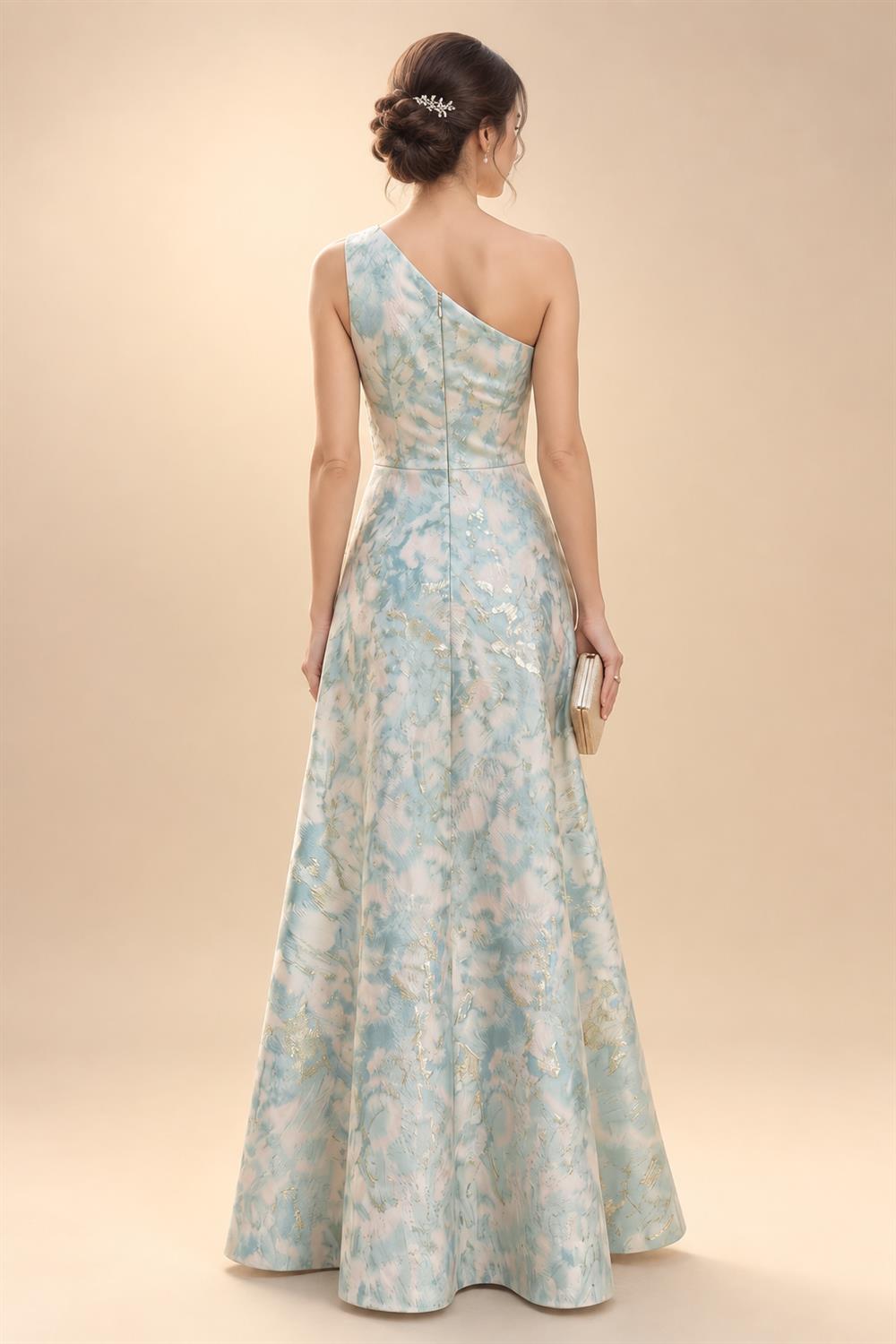 A-Line/Princess One Shoulder Tea-Length Mother of the Bride & Groom Dresses with Ruffles & Ruched Waist (SHI22501283)