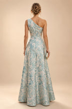 A-Line Floral Jacquard Floor-Length Mother of the Bride & Groom Dresses with V-Neck, Cap Sleeves (SHI22500480)