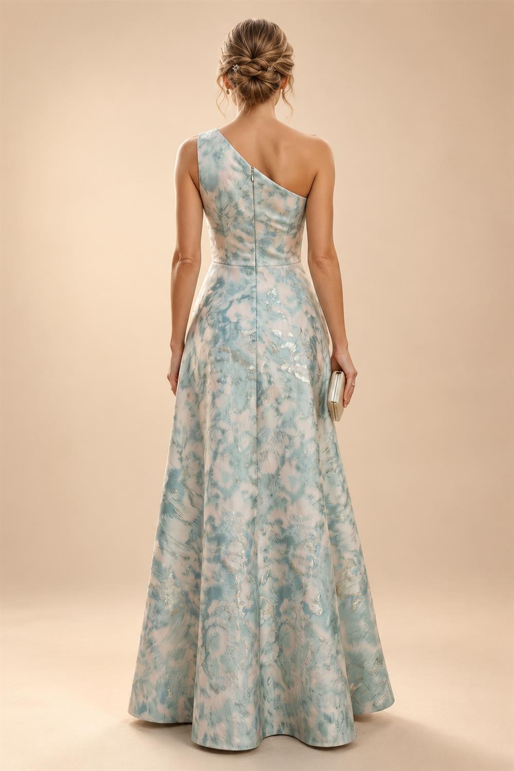 A-Line Floral Jacquard Floor-Length Mother of the Bride & Groom Dresses with V-Neck, Cap Sleeves (SHI22500480)