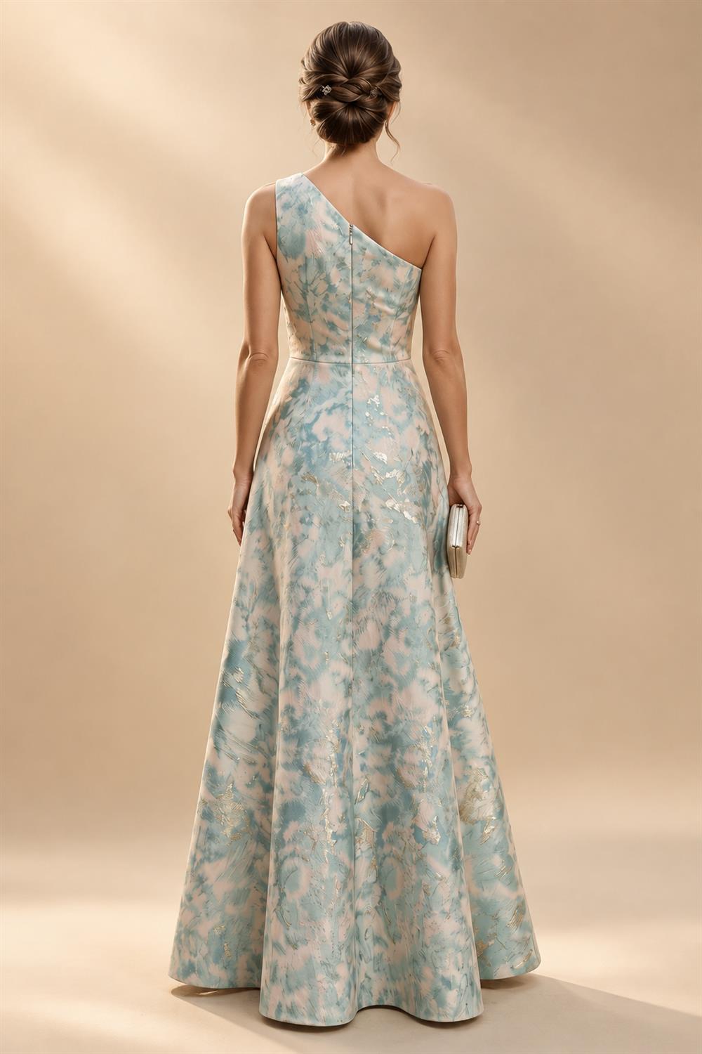 Pantsuit Scoop Neck Satin Maxi Mother of the Bride Pantsuits with Fluffy Feather Trim Cuffs (SHI22501692)
