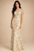 A-Line/Princess Jacquard V-Neck Floor-Length 3/4 Sleeves Mother of the Bride & Groom Dresses with Ruched Waist & Pockets