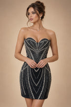 Sequin Bodycon Strapless Short Homecoming Dresses with Corset & Ruched Waist (SHI24200411)